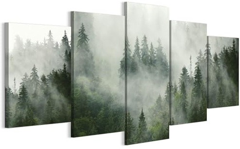 LUMASOUL Wandbilder Wohnzimmer 5-teilig Leinwandbild Wald 11 200x100 cm | Mehrteilige Wanddeko für Schlafzimmer, Flur, Büro