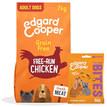 Edgard & Cooper Hundefutter Trockenfutter Huhn Getreidefrei 7kg + Huhn Hundesnacks Bites 1x50g - Trockenfutter & Leckerli Bundle