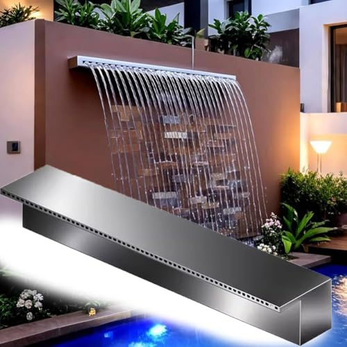 HEFJIAYCIQ Pool-Springbrunnen-Box, Außen-Dekoration Edelstahl-Wasserfall-Überlauf, Für Swimmingpool, Gartenteich, Terrassen-Wasserspiele,Silber,60cm