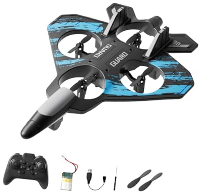 Jiuvaso Avion Télécommandé RC, Avion de Chasse RC avec Éclairage LED, Drone Jouet en Mousse EVA, Jouet Éducatif pour Enfants, Bleu 24 Minutes