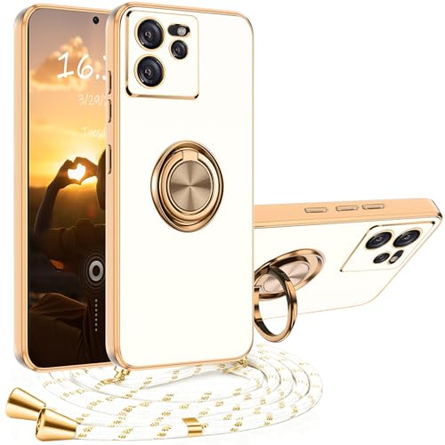 XCYYOO Hülle für Xiaomi 13T / 13T Pro mit Band, Handyhülle Xiaomi 13T / 13T Pro mit Kette Kordel Ständer Kratzfest Silikon Handykette Stoßfeste Schutzhülle, Weiß