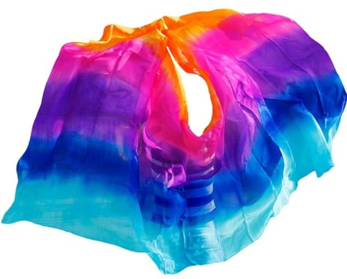 WEOKDFHA Bauchtanz Schleier Aus Seide Schleier for den orientalischen Tanz aus Seide, 200/250/270 cm, handgefärbter Schal, Rot, Orange, Gelb, Schwarz, Farbverlauf, Tanzzubehör(Color 09,270x114cm)