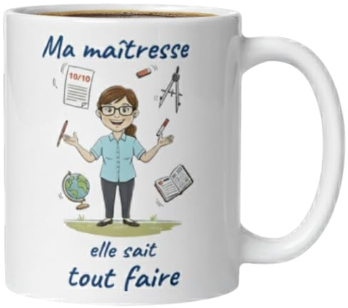 MugEtBlague Tasse cadeau maîtresse d'école – Mug “Ma maîtresse elle sait tout faire” – Idée cadeau fin d’année scolaire, Noël, anniversaire