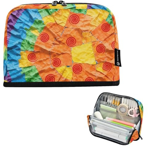 Caihoyu Federmäppchen, Organizer, großes Fassungsvermögen, Make-up-Tasche, leichtes Münzfach für Lehrer, Schule, Must-Haves, Wirbel-Patchwork