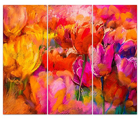 DekoGlas Glasbild 'Tulpen' Echtglas Bild Küche, Wandbild Flur Bilder Wohnzimmer Wanddeko, mehrteilig 3 x 50x125 cm