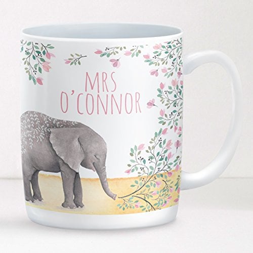 Personalised Mug Range ~ Elephant design ~ These stunning personalised mugs make a perfect end of term present for your teacher.