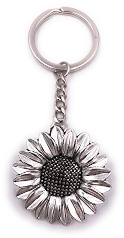 H-Customs Porte-clés Fleur de Tournesol Pendentif en métal argenté