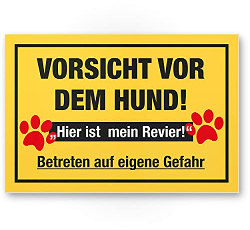 Komma Security Warnung vor dem Hund Schild - hier ist mein Revier Hinweisschild wetterfest Hundeschild Gartentor Einfahrtstor die Haustür Türschild Abschreckung Warnschild Einbruchschutz