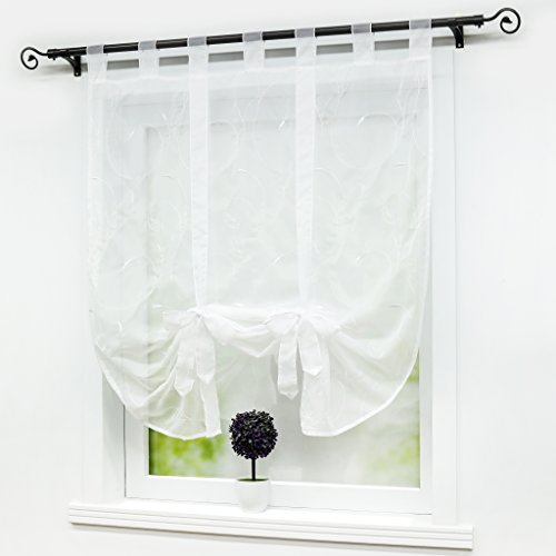 Joyswahl Raffrollo Voile transparentes Raffgardine Elena Stickereien Blätter Gardine BxH 140x140cm Weiß 1er Pack
