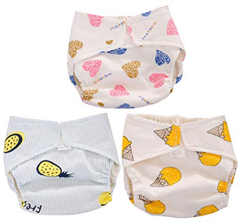 Healifty 3 Stücke Wiederverwendbare Babywindeln Windeln Windel Waschbar Baby Baumwolle Trainingshose Größe S (Liebevolles Herz + Ananas +)