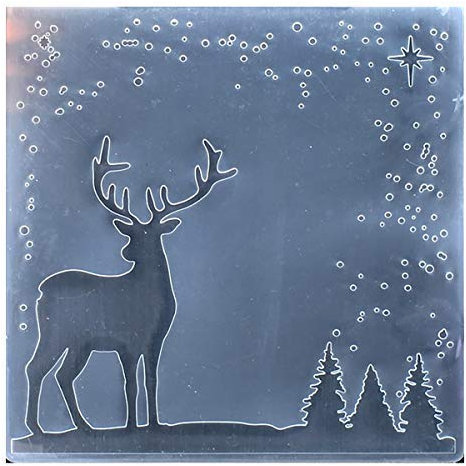 Kwan Crafts Merry Christmas Schneefall Hirsch Baum Stern Kunststoff Prägeschablone für Karten Basteln Scrapbooking und andere Papierbastelarbeiten, 15 x 15 cm