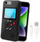 LucBuy Spielekonsolenhülle für iPhone, Schutzhülle mit Eigener Stromversorgung und 36 Spielen,Cooles Farbdisplay,Stoßfeste Videospiel-Handytasche für iPhone 6/6s/7/8/SE2 - Schwarz