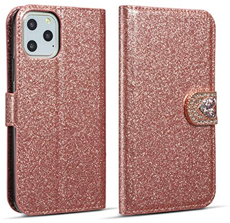 ZCDAYE Hülle für iPhone 11 Pro Max 6.5 Zoll(2019),Glitzer [Magnetverschluss][Liebe Diamant Buckle] PU Leder Flip Brieftasche Folio Tasche mit [Kartenslots] Standfunktion Schutzhülle - Roségold
