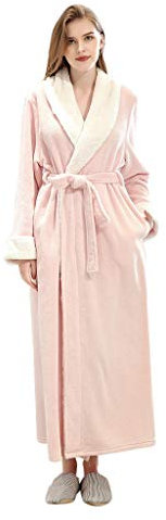 Peignoir Femme Homme Polaire Hiver Chaud ÉPais Peignoir Couples Doux Pas Cher A La Mode Veste Robe De Chambre MatelasséE Longue Pyjama (M(EU36), Rose-Femme)