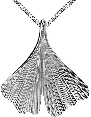 JEVELION Großer Silber Anhänger 925 Silber Ginkgo-Blatt Kettenanhänger für Damen Mit Kette 45 cm