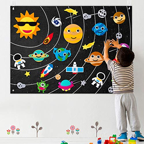 WATINC Embroidery Montessori Spielzeug Lernspielzeug Kinderspielzeug Weltraum Filz Story Board Set Früherziehung Spielset Pädagogisches Geburtstagsgeschenk für Kleinkinder