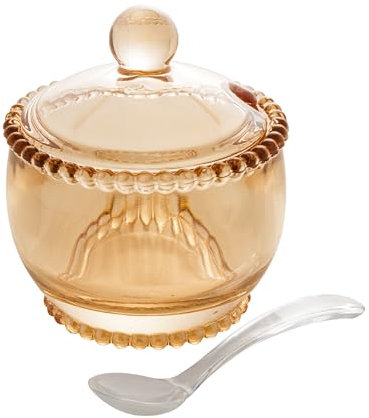 WOLFF Pearl Crystal Beaded Clear Sugar Bowl with Lid and Spoon, Sugar Holder, Dish for Candy Dispenser, Jelly Jar, 28401