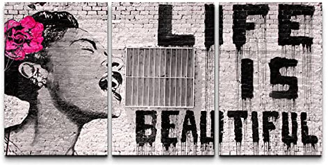 Banksy Life is Beautiful Balloon Girl Graffiti Street Art Schablone Pop Art Künstler Wanddekor Bild Foto Poster Wandbild Dekoration 60x90cm (24x35in) x3 Innenrahmen