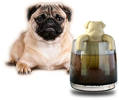 BORDSTRACT Infusor de Té en Forma de Perro Pug, Filtro de Té de Frutas y Hierbas, Difusor e Infusor de Hojas de Té, Filtro de Silicona de Grado Alimenticio