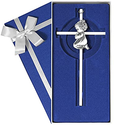 Tryuunion Baby-Wandkreuz Taufgeschenke für Mädchen, 17,8 cm, silberfarben, betende Mädchen, Taufkreuze für die Erstkommunion, Taufe und Widmung, Taufgeschenke von Paten