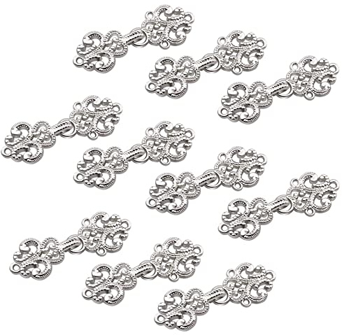 WANDIC Strickjacke-Clips, 10 Paar Vintage Hohle Blumen-Umhang-Verschlüsse Zum Aufnähen von Haken Und Ösen, Umhang-Verschlüsse Für Pullover, Schal, Weißes Nickel