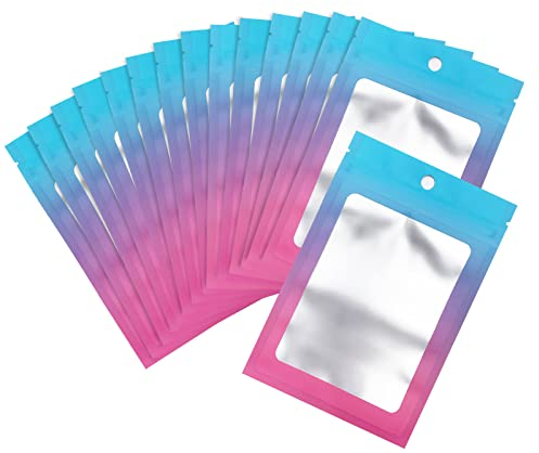 100 Stück wiederverschließbare Mylar-Aufbewahrungsbeutel mit Druckverschluss, Farbverlauf, geruchsdichte Tasche mit transparentem Fenster, Verpackungsbeutel für Kaffeebohnen, rosa, 14x21 cm)