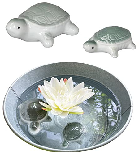 itsisa Schwimmtiere Schildkröte (2er Set) aus Porzellan schwimmend als Teich Deko - Deko für Vogeltränke, Fische, Gartenteich, Frosch, Gartendeko (Schildkröte)