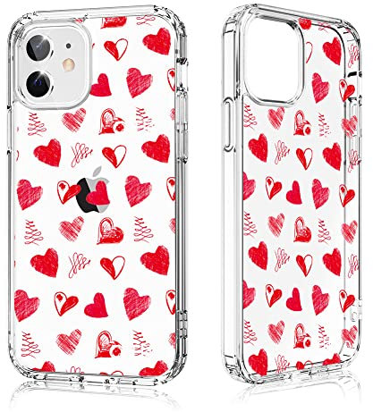 Losvick Case for iPhone 12 Mini, Cute Love Heart Design Clear Transparent Pattern PC + TPU Bumper Shockproof Women Protection for iPhone 12 Mini, 5.4 inch