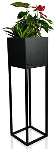 FLEXISTYLE Pflanzenständer LOFT FIORINO Metall MDF Holz Blumenständer Schwarz Blumentopf mit Beinen Hohe Blumentöpfe Loft Style viele Dimensionen (MDF 22x22x80cm)