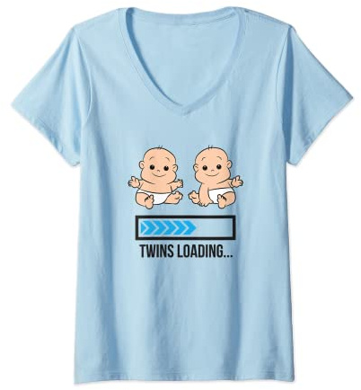 Femme Mom of Twin Enceinte avec jumeaux T-Shirt avec Col en V