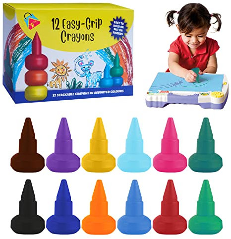 HOVUK 12x Finger Crayons for Kids, Washable, Non-Toxic Palm Grip Easter Crayons, Easy Grip Twistable, Stackable Art Toys for Toddlers, Party Favors & Crafts