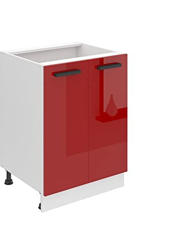 Belini Unterschrank Küche, Küchenunterschrank 60 cm Breite. SD2 Küchenunterschrank ohne Arbeitsplatte. Küchenschrank mit 2 Türen, Rot Hochglanz