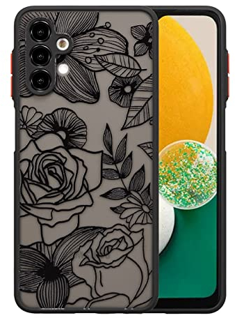 XIZYO Hülle für Samsung Galaxy A13 4G/5G/A04S, Transparent Matt Rose Floral Blume Muster Stoßfeste Handyhülle, Weiche TPU Stoßstange Schutzhülle, Schwarz