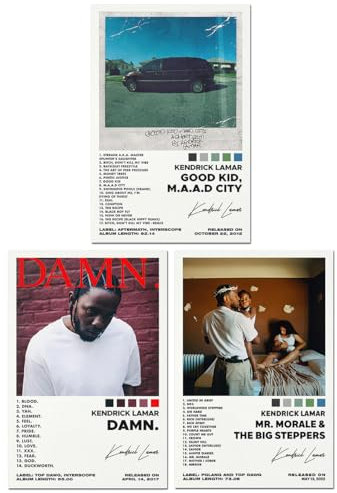 Bkioqoh 3-teiliges Lamar-Poster-Set – Good Kid Maad City, Damn, 20,3 x 30,5 cm, ungerahmte Leinwanddrucke