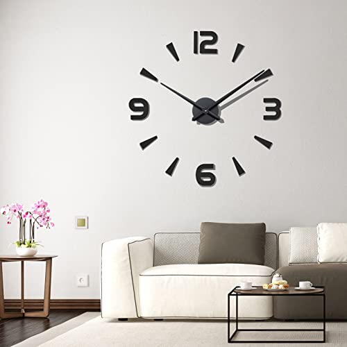 Warminn Wanduhr - Moderne Rahmenlose 3D-Wanduhr mit Römischen Zahlen und Spiegelaufkleber für Wohnkultur und Büro (Schwarz)