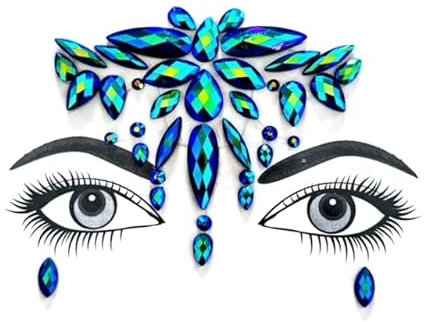 Faccia gioielli gemma adesivo glitter strass viso trucco (blu LS1043)