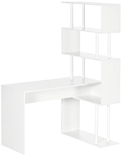 HOMCOM Eckschreibtisch, L-Form Schreibtisch, Computertisch mit 4 Ablagen, PC Tisch Winkelschreibtisch für Büro, Arbeitszimmer, 120 x 80 x 176, Weiß