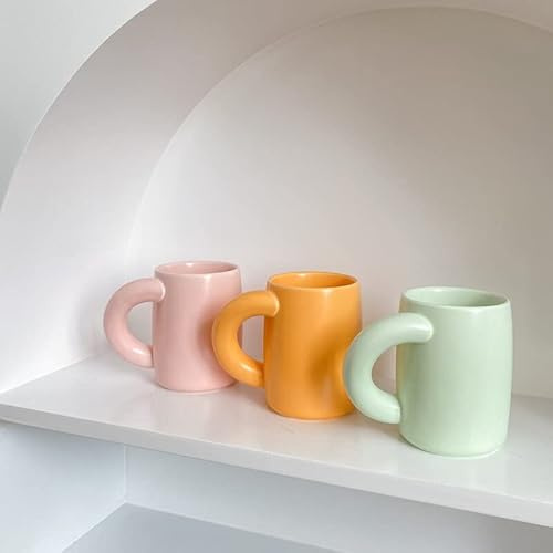DUXEDO Coffee Ceramic Mug,Water Cup,Macaron Color Big Ear Ceramic Mug Korean Style Coffee Cup Breakfast Milk Cup Pure Color Nordic Simple (Color : Pearlescent) (Color : Pearlescent)