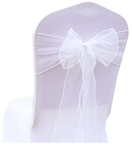 SHTGOI 10 Stück Organza Stuhl Schärpen Schleifen Bänder Stuhlhusse Tüll Stuhlschleifen Stuhlschärpe für Hochzeit Geburtstag Party Empfang Bankette Dekoration 18 x 275 cm Weiss