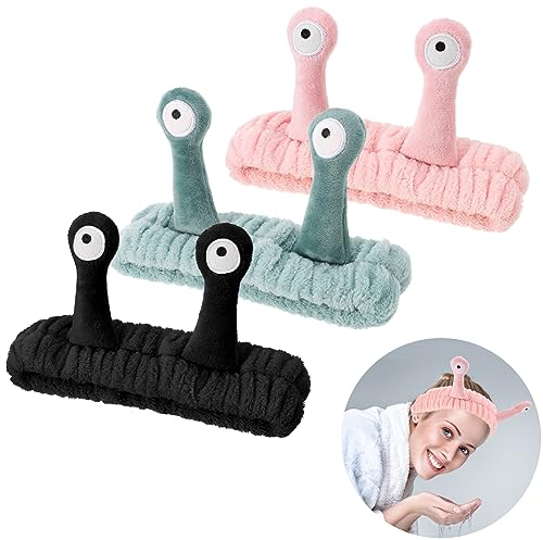 Heyu-Lotus 3 PCS Face Wash Headband Palm and Snail Makeup Headbands Women Elastic Hair Accessories for Washing Face Shower Sports Beauty Skincare, Black, Green