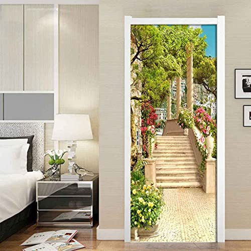 3D Türaufkleber Türtapete Selbstklebend Türposter Garten Steinleiter Blumen 77 X 200 Cm Fototapete Türfolie Wasserdichte Abnehmbare Pvc Türtapete Innentür Schlafzimmer Küche Bad - Tür Fotos