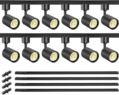 VANoopee 12-Light LED Track Lighting Kit with 13FT H Type Track Lighting Rail, Dimmable LED Track Light Heads Modern Kitchen Track Lighting Fixtures Ceiling Spot Light 3000K 24° CRI90+ 10W 800lm Black