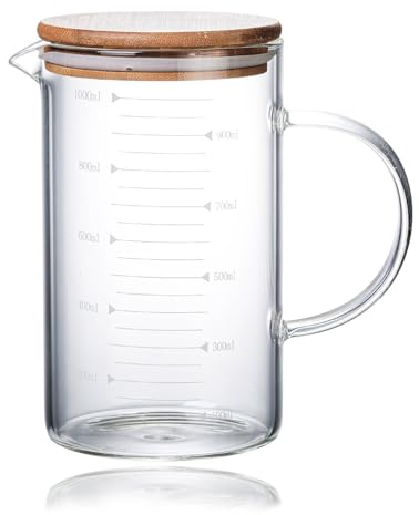 Misurino Graduato in Vetro Con Coperchio - Tazza Resistente Al Calore per Latte, Succhi e Prodotti da Forno (1000 ML)
