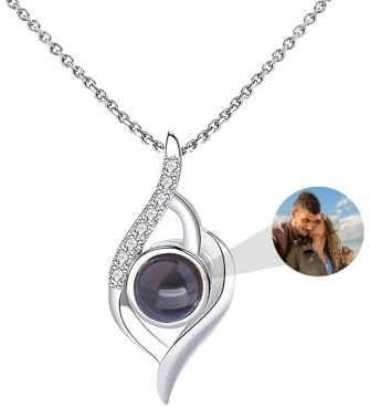 Aina Lighting Personalisierte Projektion Kette mit Bild im Stein Benutzerdefinierte Foto Projektor Halskette Foto Kette mit Eigenem Foto Versteckt Bild Schmuck Geschenk für Frauen