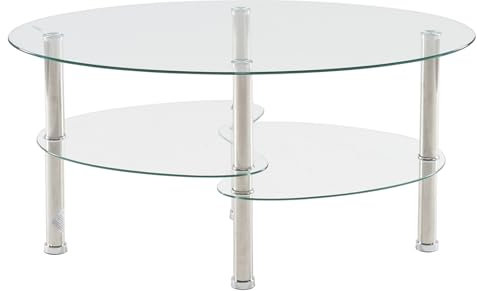 LEADZM Couchtisch,Beistelltisch,Tisch,wohnzimmertisch,3 lagiges Design aus gehärtetem Glas,minimalistisch,90 x 50 x 45 cm (transparent)