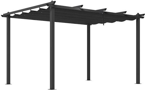 Outsunny 3 x 4m Pergola with Retractable Roof, Aluminium Frame Garden Gazebo Canopy Outdoor Sun Shade Shelter for Grill, Patio, Deck, Dark Grey