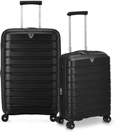 RONCATO B-FLYING Set 2 trolley Medio e Cabina Espandibili 4 Ruote, Rigidi con Chiusura TSA - NERO