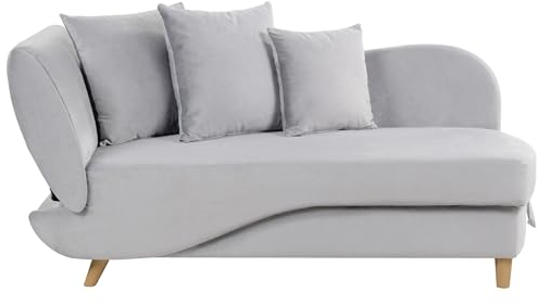 Chaiselongue Samtstoff grau linksseitig mit Stauraum Kissen modern Meri II