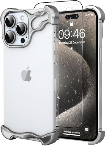 PIGLULOO Handyhülle mit Metallrahmen, kompatibel mit iPhone 15 Pro Max, minimalistischer Schutz, Stoßdämpfung, Aluminiumrahmen in Luftfahrtqualität, Displayschutzfolie (Titangrau)