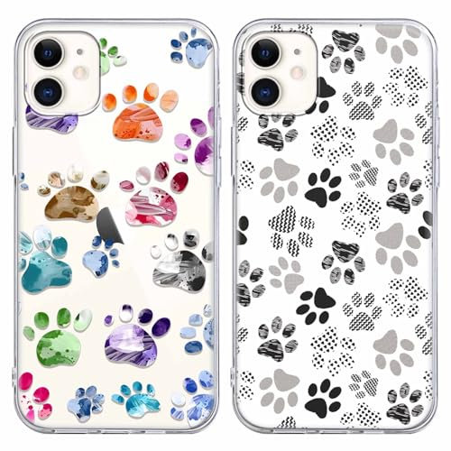 Foonary 2 Pack Clear Print Phone Case Compatible with iPhone 11 6.1, Slim Soft Silicone with Cute Dog Design Aesthetics Transparent Pattern Cases, Shockproof Bumper Protector Cover